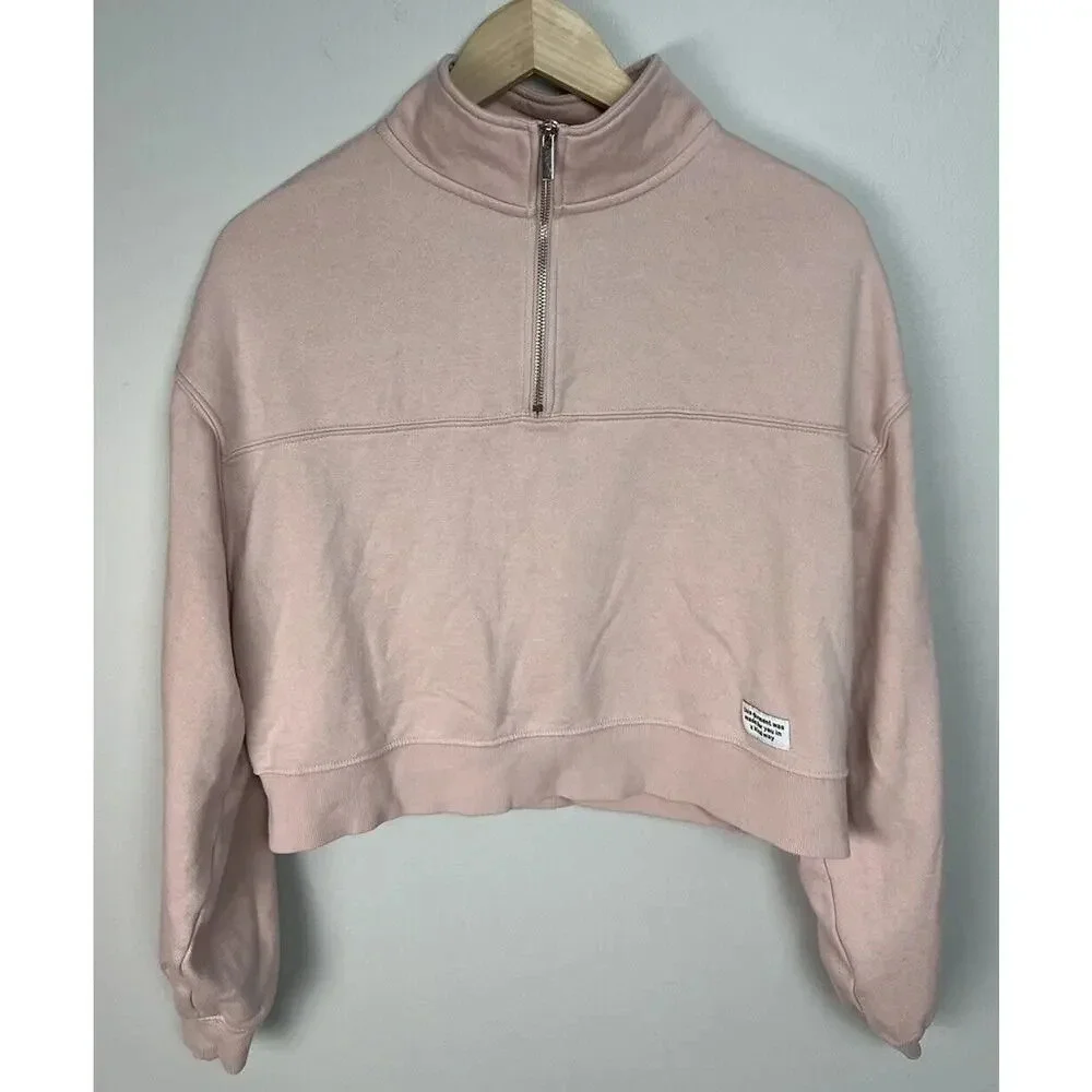 H&M Divided Pink Zip Top Sweatshirt Crop Size Medium Cotton Blend Women’s